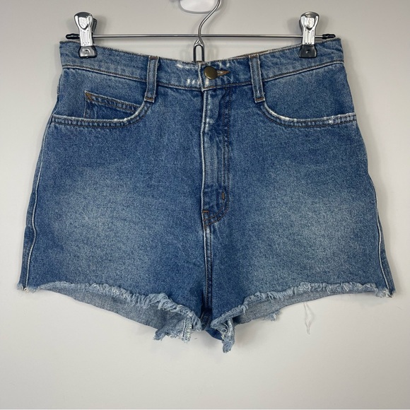 American Apparel High Rise Waist 90s Medium Stone Wash Indigo Denim Jean Shorts - Picture 2 of 9